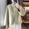 Nuevo abrigo corto de doble vista de lana 100% estilo chino con cuello vertical para mujer, cárdigan elegante y moderno