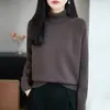 Camiseta básica de punto de algodón 100% de cuello alto estilo minimalista para mujer, holgada, cómoda, engrosada, cálida, top tipo suéter