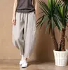 2026 Nuevos Pantalones 100% Algodón Verano Nueve Puntos Sueltos Finos Algodón y Lino Cintura Elástica Pierna Ancha Pantalones Retro Artísticos Versátiles