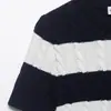 Atacado Fabricante de Roupas Femininas Transfronteiriço 2026 Moda Europeia e Americana Versátil Slim-Fit Listrado Manga Curta Malha
