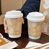 Tazas de Café Famosas en Internet, Vasos de Papel Desechables para Té de Leche con Tapas, Vasos de Papel Kraft para Uso Comercial, Vasos para Llevar Bebidas Calientes con Impresión de Logo