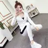 Conjunto de dos piezas de moda otoñal para mujer, estilo casual: conjunto elegante de cárdigan con cremallera de bloques de color y pantalones jogger con cordón, de estilo deportivo