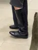 Botas de Cavaleiro Femininas, Estilo Minimalista Francês, Bico Redondo Preto, de Calçar, Acima do Joelho, Botas Longas que Aumentam a Altura
