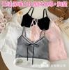 Camisola Pequena Quente Forrada de Lã Seamless Outono e Inverno Sweet Spice Girl Cinto Almofada de Peito Renda Decote V Camiseta Base Costas Lindas