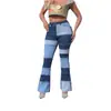 Europeu e Americano 2025 Novo Estilo Outono Amazon Moda Patchwork Contrastante Cintura Alta Justo Quadril Flare Calças Jeans Femininas