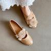 Zapatos de Abuela en Stock~ Estilo Francés Punta Redonda Tira Cruzada Floral Zapatos Planos Desgastados Boca Baja Zapatos de Mamá Zapatos de Ballet