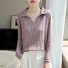 Suéter de cuello POLO francés para mujer, nuevo de otoño e invierno, solapa retro, cálido, capa base cepillada, suéter de punto, top para mujer, venta al por mayor