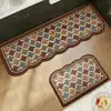 Conjunto de Duas Tapetes de Piso para Cozinha Persa Retrô Padrão Ondulado Restaurante Absorvente de Água Absorvente de Óleo Secagem Rápida Tapete Corredor Longo Antiderrapante