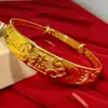 Pulsera de Bendición de Dragón y Fénix Empuje-Tire Dorada Galvanizada al Vacío, Pulsera de Carácter Dragón y Fénix Estilo Étnico Bendición de Moda Retro