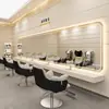 Estación de Espejo de Peluquería de Moda con Espejo Colgante Grande e Iluminación para Peluquería, Coloración y Corte