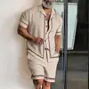 Moda Transfronteriza Temu Casual para Hombre Nuevo Conjunto de Dos Piezas Camisa de Manga Corta con Cuello Campana Estampado 3D y Pantalones Cortos Cómodo