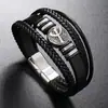 Pulseira de Couro Masculina Multicamadas Tecida à Mão com Fivela Magnética de Liga de Zinco Estilo Retrô Europeu e Americano Novo Cacto Transfronteiriço