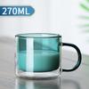 Copo de Vidro Borossilicato de Camada Dupla Estilo Ins Transparente Vitral com Alça Caneca de Café Caneca de Chá Doméstica com Alça Copo de Água