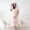 Roupão Feminino Tipo Absorvente A Toalha de Banho Longo Coral Fleece Espessado Doméstico com Capuz Primavera e Verão Vestido de Banho