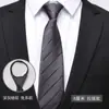 Corbata para Hombre Cremallera Azul Negocio Profesional Vestir Nudo Libre Moda Novio Boda Boda Banda de Mano Rayada Negra