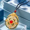 Colar Tanka de Qinghai Regeong Caixa Gawu Dourada Giratória de Alto Padrão com Tara Verde e Deus da Riqueza Amarelo Acessórios em Estilo Chinês