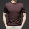 Camiseta Masculina de Verão Nova, Manga Curta, Lã Penteada, Cor Sólida, Gola Redonda, Fina, Base de Algodão e Lã, Malha, Top