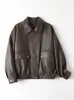 Jaqueta de Couro Genuíno HN6102-1 Grão de Elefante Pele de Ovelha Silhueta Solta Estilo Biker Europeu Americano Jaqueta de Lapela Roupa Exterior Feminina