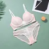 Conjunto de Lencería Francesa Sujetador Sexy de Pico Profundo Pura Pasión Sujetador con Borde de Encaje para Mujer Levanta Busto Pecho Pequeño Otoño Transpirable Mayoreo