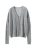 Nuevo Cardigan de Punto de Cachemira para Mujer de Color Liso Otoño Cuello en V Hueco Holgado Adelgazante Versátil Superior Hueco