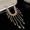 Colar de franja com diamantes ultra brilhantes europeu e americano, corrente para clavícula de luxo leve de alta qualidade, joia exagerada e única da moda com design de nicho
