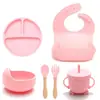Set de vajilla de silicona para niños más vendido transfronterizo con diseño de ventosa antideslizante, herramienta de entrenamiento de cuenco para comida de bebé fácil de limpiar