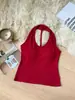 Top de Tirantes Americanos Trenzado Espalda Descubierta con Diseño Elegante y Copas, Camiseta Roja para Mujer