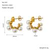 Entrada Francesa Luxo Vintage Aço Titânio Pérola de Água Doce Brincos Aço Inoxidável Moda Elegante Versátil Brincos de Alta Qualidade para Mulheres