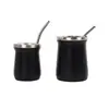 Mini garrafa térmica de aço inoxidável transfronteiriça, caneca de cerveja em couro sintético, copo de café a vácuo de camada dupla com colher, copo de água