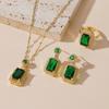 Conjunto de tres piezas de collar y pendientes de estilo vintage con diseño de esmeralda de alta gama, estilo femenino, ligero y de lujo.