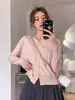 Cardigan de Tricô Cinza Floral Estilo Preguiçoso de Alta Qualidade com Gola Redonda para Mulheres, Novo Modelo para 2026, Jaqueta de Tricô de Botão Único
