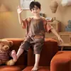 Pijama de Algodón Puro para Niños 2026 Verano Manga Corta Mameluco Anti-Patadas Cubre-Barriga Ropa para el Hogar Ropa para Aire Acondicionado Ropa de Dormir de una Pieza