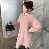 Nuevo Suéter Jersey de Manga Larga Estilo Perezoso Otoño/Invierno Cuello Redondo de Piel Sintética de Visón para Mujer, Corte Holgado, Grueso, Color Sólido, Suéter de Punto Suave