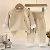 Conjunto de ropa interior térmica para bebé, ropa de otoño para invierno con forro polar, cintura alta para proteger la barriga, pijamas para niños