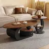 Mesa de centro de lujo ligero estilo mid-century color nogal para sala de estar, uso doméstico, juego de mesa de té ovalada, nuevo modelo de diseñador moderno simple