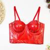 Top tubo de espina de pescado sexy y caliente europeo y americano, ropa exterior con tirantes de cuero PU fluorescente, top de cuero completo ajustado a rayas de arcoíris