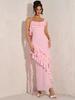 2025 Americano Transfronterizo AliExpress Sexy Ajustado con Volantes Nuevo Estilo Falda Larga Plisada Falda Jersey con Tirantes rosa