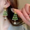 Pendientes Vintage Estrella Diamante Árbol de Navidad Borla Perla Imitación Plata Pendientes Pin Moda Lujo Ligero Alta Gama Elegantes para Mujer