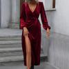 Outono e Inverno 2026 Novo Moda Feminina Europeia e Americana da Amazon Elegante Vinho Tinto Festa Veludo Vestido de Comprimento Médio