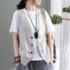 95 Algodão Vintage Colete Feminino 2023 Novo Verão Solto Sem Mangas Colete Chinês Casual Colete Cardigan Casaco Curto