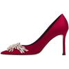 Zapatos de Boda Rojos Tacones Altos Zapatos de Mujer Tacones de Aguja 2024 Primavera y Otoño Nuevos Zapatos Planos de Punta Zapatos de Banquete de Boda Tacones Altos Zapatos de Boda