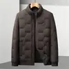 Jaqueta de Penas Masculina 2026 Outono/Inverno Gola Alta Tricotada Versão com Zíper Jovem Luxo Casual Quente Curta Jaqueta de Penas