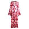 Moda Feminina Europeia e Americana Novo Estilo Estampa de Posicionamento Porcelana Azul e Branca Cetim de Seda Roupão Casual Venda Quente Transfronteiriça Dropshipping