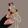 Pinza para el cabello con borla de mariposa y rosa roja de estilo antiguo para la parte posterior de la cabeza de mujer, pinza grande con clip de tiburón de alta gama.