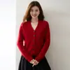 Otoño Nuevo Estilo Old Money Cuello Frutal Botón Cachemir Cárdigan para Mujer Chaqueta de Punto de Color Sólido Top Versátil Adelgazante