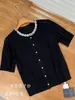 Loja Oficial Shanghai Dan Nong/Fio Yangtze Alemão 18 Gauge Fino 100% Lã Camiseta Gola Redonda Manga Curta para Mulheres, Roupa de Verão de Alta Qualidade
