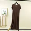 Vestido Modal com Decote V de Manga Curta para Mulheres, Novo Estilo Primavera e Verão, Tamanho Grande, Vestido Simples para Casa, Longo Versátil Fino Casual