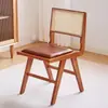 Taburete Moderno Nórdico Simple para Balcón Restaurante Ratán Hogar Dormitorio Madera Maciza Retro Bolsa Suave Estudio Silla ins
