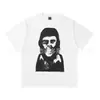Camiseta Estampada Casual Versátil de Manga Curta com Lavagem e Efeito Desgastado da Equipe Cabeça de Macaco de São Miguel High Street