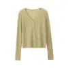 Cardigan de Tricô com Decote V Leve Confortável de Lã de Seda de Amora Proteção Solar Fresca Feminino de Verão Emagrecedor Manga Curta Peça de Roupa Exterior